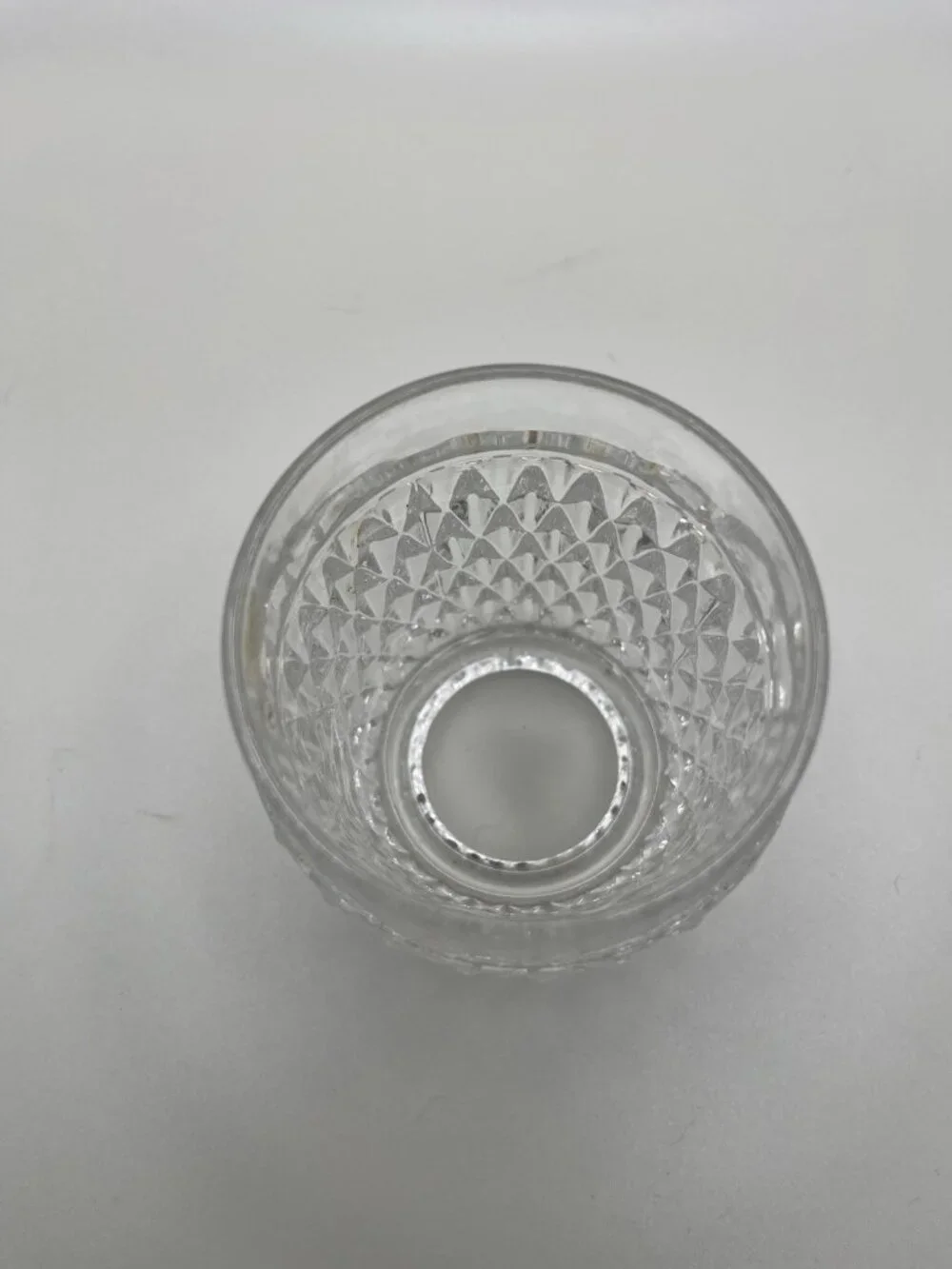VTG Pressed Glass Diamond Votive Candle Holder Crystal Fairy Hollywood MCM Regal